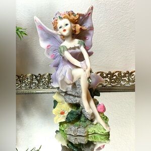 🥳BOGO! Red Haired Purple Fairy Resin Figurine. Woodsy Setting. Fantasy | EUC